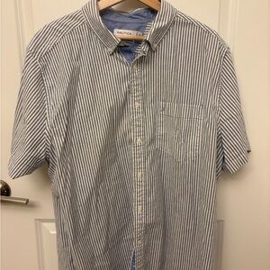 Nautica Men's Blue and White Striped Shirt Size XXL
